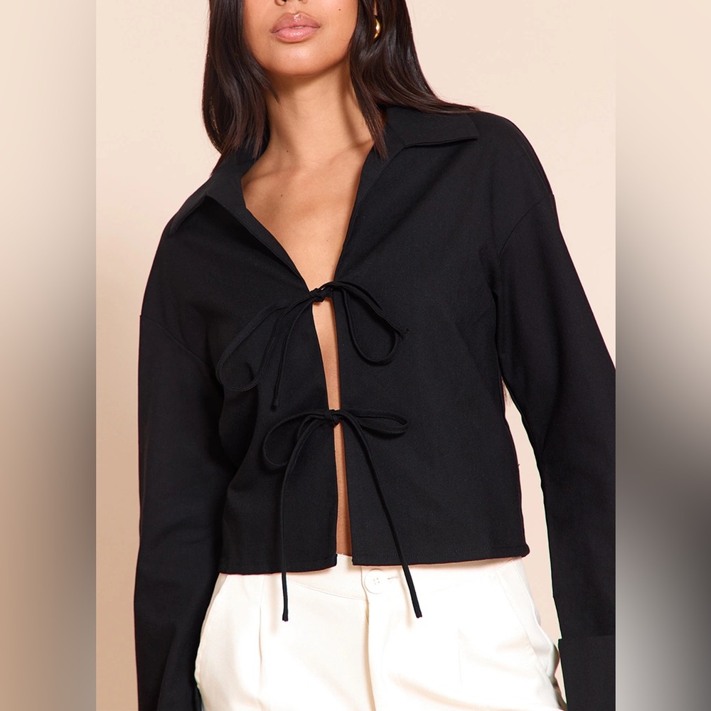 Black Front Tie Top - Picture 3 of 11